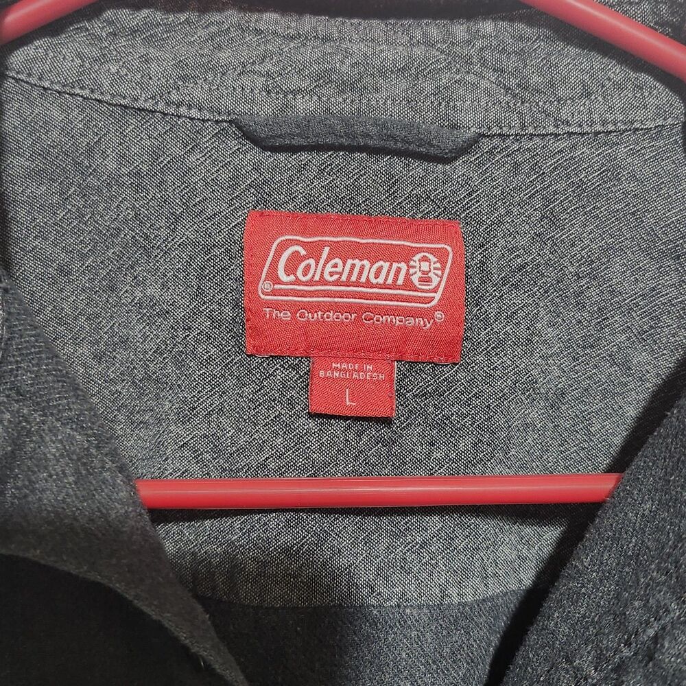 Coleman Mens Dark Gray Black Long Sleeve Button Down Shirt Size L Cotton Blend - Picture 6 of 10